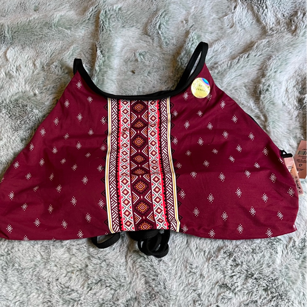 NWT Reversible Black & Maroon Patterned Adjustable Bikini Top by Ardene Size L